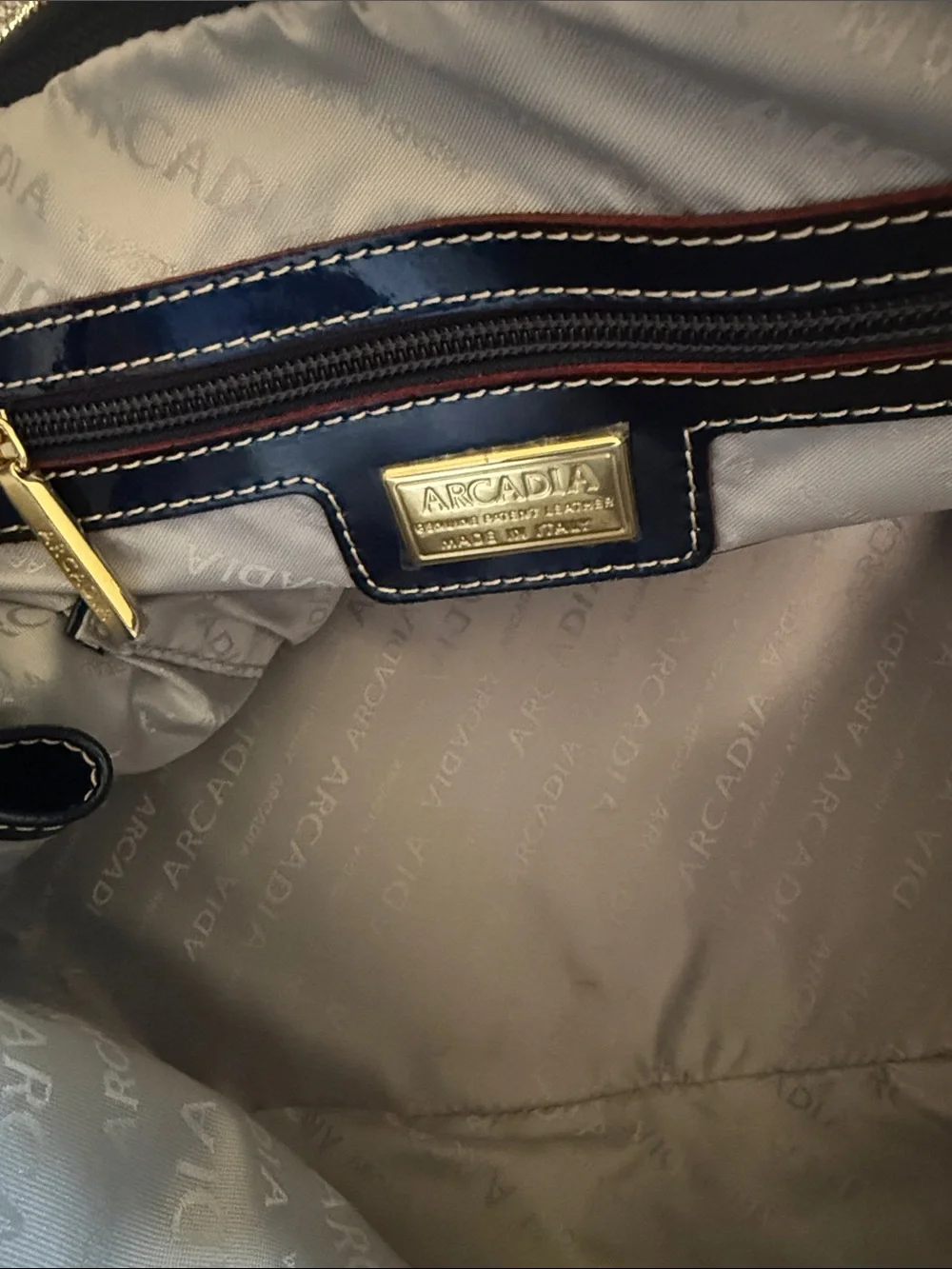 Arcadia Glossy Patent Satchel in Deep Navy